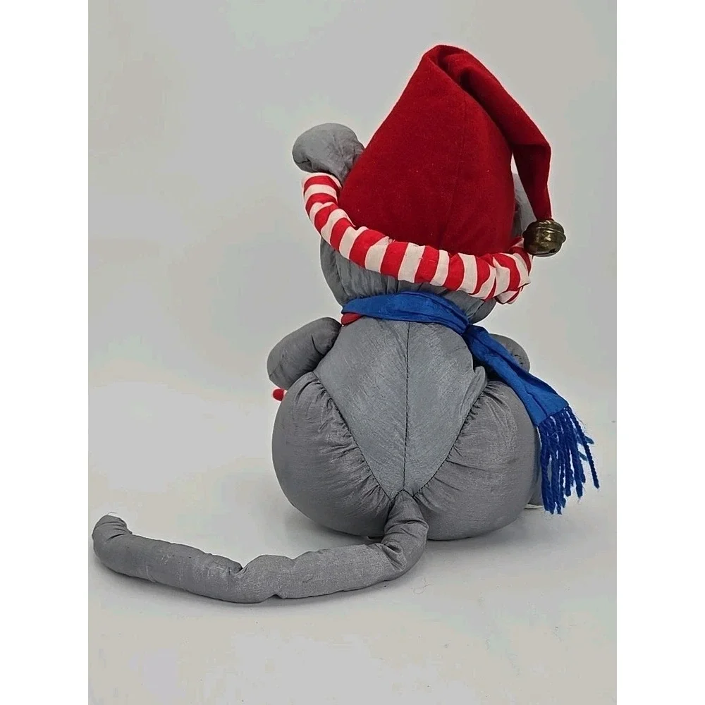 VTG Nylon Puffy Christmas Stuffy‎ Mouse Drum Plush Animal 90s **READ**